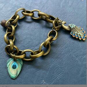 Chunky Bronze Peacock Design Charm Bracelet